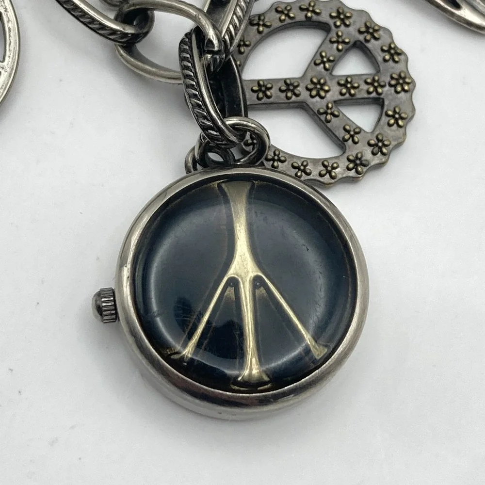 Decree Charm Bracelet Women's Watch Gunmetal Peace Love 25mm New Battery 7.25